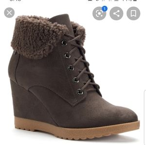 Lace-up wedge Dana Buchman booties. Charcoal gray